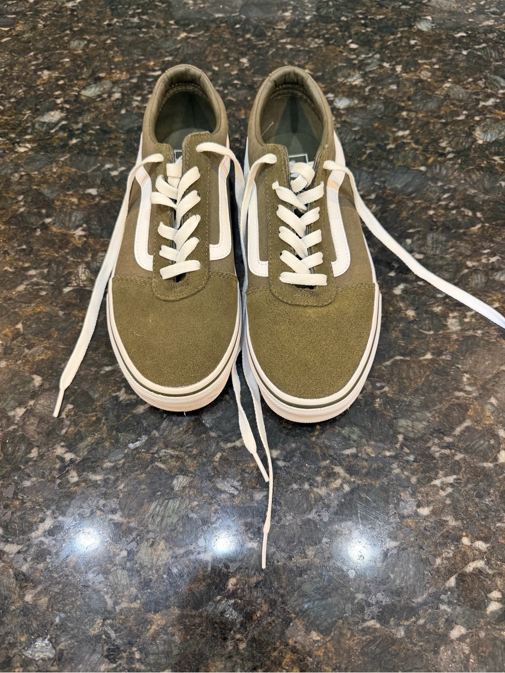 Vans Olive Green Canvas Low-Top Sneakers with White Stripe